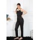 Moda Çizgi Kadın İp Askılı Siyah Pijama Takım 4136