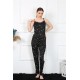 Moda Çizgi Kadın İp Askılı Siyah Pijama Takım 4137