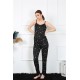 Moda Çizgi Kadın İp Askılı Siyah Pijama Takım 4137