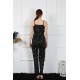 Moda Çizgi Kadın İp Askılı Siyah Pijama Takım 4137