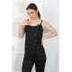 Moda Çizgi Kadın İp Askılı Siyah Pijama Takım 4138