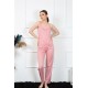 Moda Çizgi Kadın İp Askılı Somon Pijama Takım 4136