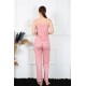 Moda Çizgi Kadın İp Askılı Somon Pijama Takım 4136