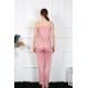 Moda Çizgi Kadın İp Askılı Somon Pijama Takım 4138
