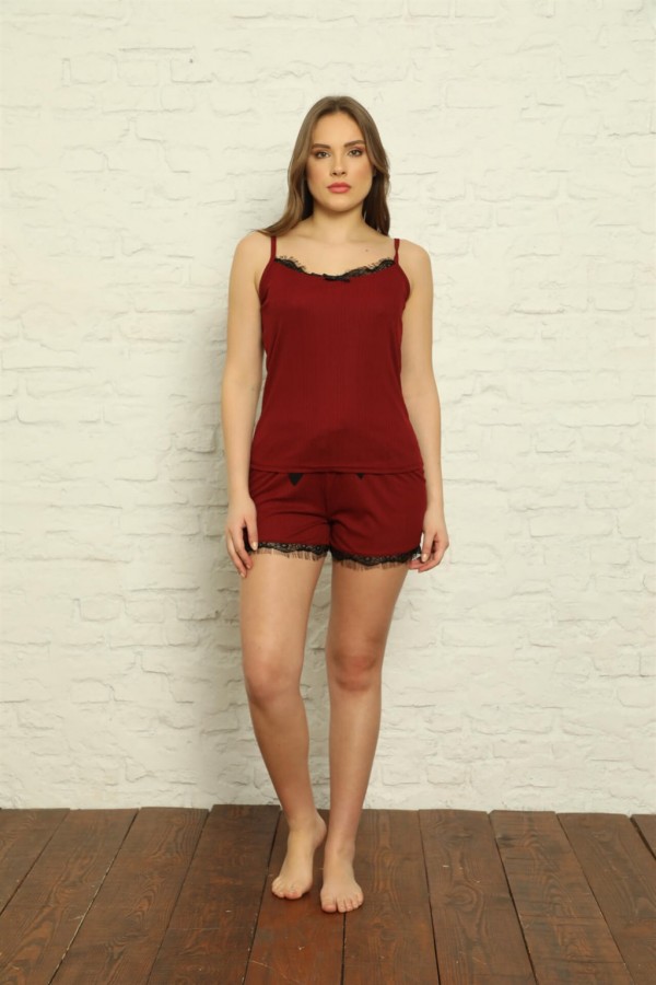 Moda Çizgi Kadın İp Askılı Şortlu Pijama Takım 3585