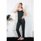 Moda Çizgi Kadın İp Askılı Yeşil Ekoseli Pijama Takım 4135