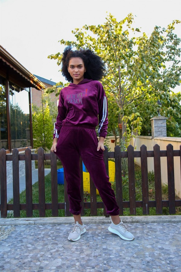 Moda Çizgi Kadın Kadife Eşofman Takım 9078