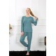 Moda Çizgi Kadın Kalın Uzun Kol Penye İndigo Pijama Takım 4131
