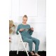 Moda Çizgi Kadın Kalın Uzun Kol Penye İndigo Pijama Takım 4131
