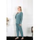 Moda Çizgi Kadın Kalın Uzun Kol Penye İndigo Pijama Takım 4131