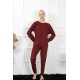 Moda Çizgi Kadın Kalın Uzun Kol Penye Pijama Takım 4134