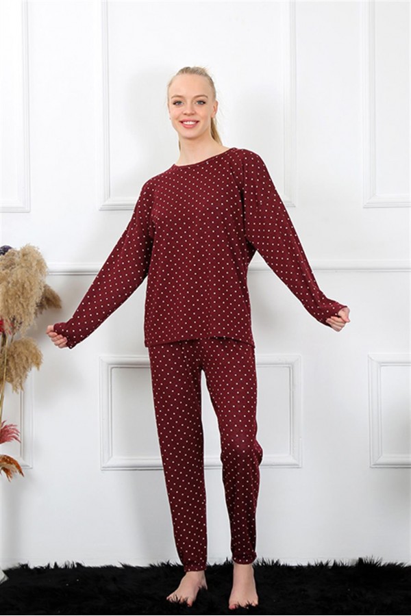 Moda Çizgi Kadın Kalın Uzun Kol Penye Pijama Takım 4134