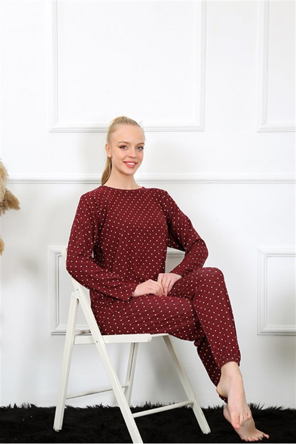Moda Çizgi Kadın Kalın Uzun Kol Penye Pijama Takım 4134