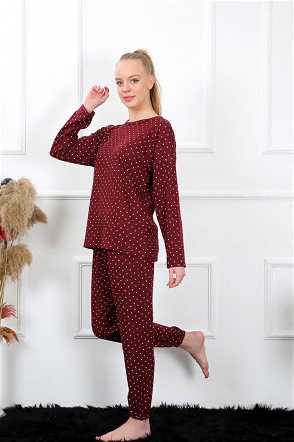 Moda Çizgi Kadın Kalın Uzun Kol Penye Pijama Takım 4134