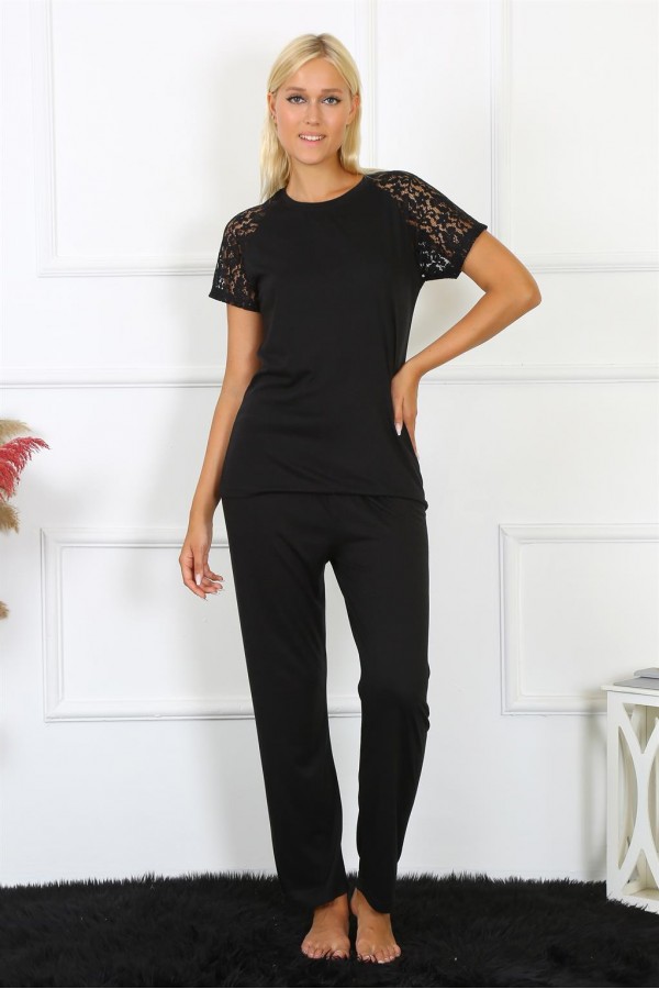 Moda Çizgi Kadın Kolu Dantelli Penye Pijama Takım 4147