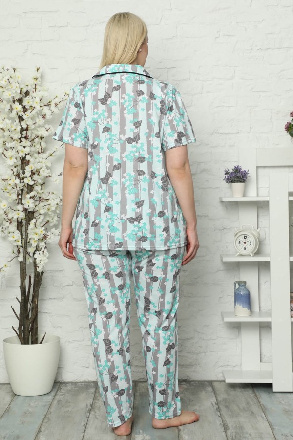 Kadın Pamuklu Cepli Kısa Kol Büyük Beden Pijama Takım 202026