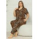 Moda Çizgi Kadın Pamuklu Cepli Kısa Kol Büyük Beden Pijama Takım 202077