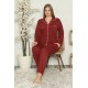 Moda Çizgi Kadın Pamuklu Cepli Uzun Kol Büyük Beden Pijama Takım 202051