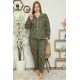 Moda Çizgi Kadın Pamuklu Cepli Uzun Kol Büyük Beden Pijama Takım 202055