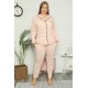 Moda Çizgi Kadın Pamuklu Cepli Uzun Kol Büyük Beden Pijama Takım 202098