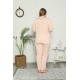 Moda Çizgi Kadın Pamuklu Cepli Uzun Kol Büyük Beden Pijama Takım 202098