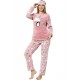 Moda Çizgi Kadın  Penguen Desenli Somon Vizon Polar Pijama Takımı 8053