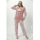 Moda Çizgi Kadın  Penguen Desenli Somon Vizon Polar Pijama Takımı 8053