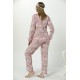 Moda Çizgi Kadın  Penguen Desenli Somon Vizon Polar Pijama Takımı 8053