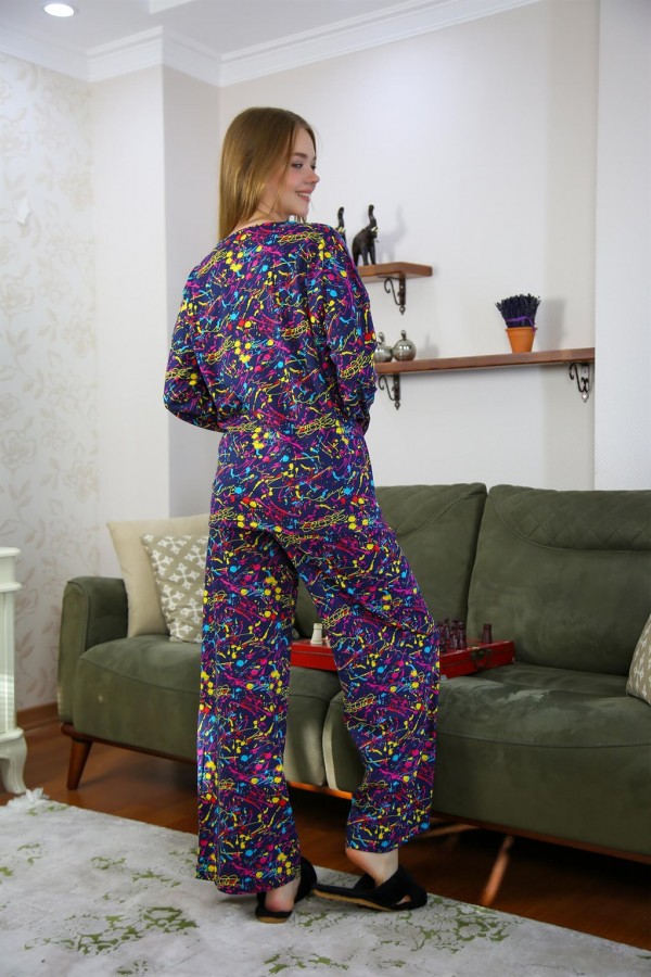 Moda Çizgi Kadın Penye Bol Paça Pijama Takım 4120