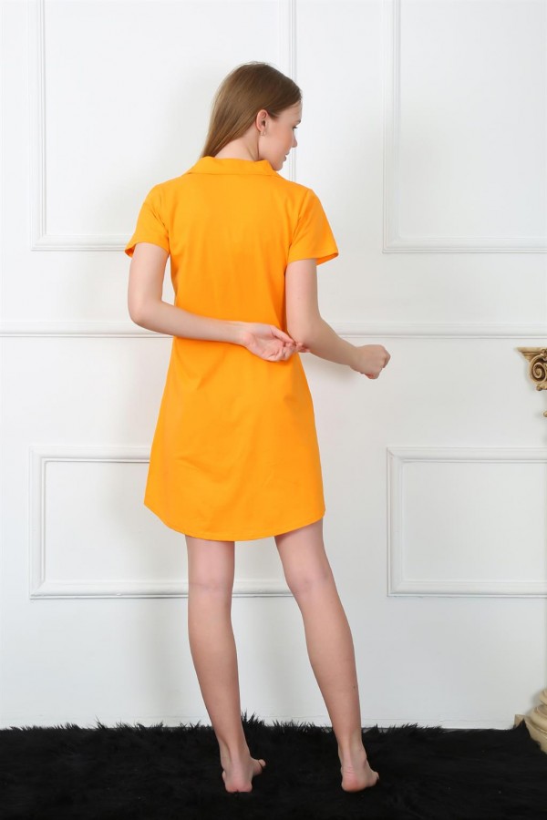 Moda Çizgi Kadın Penye Önden Düğmeli Sarı Tunik Gecelik 1032