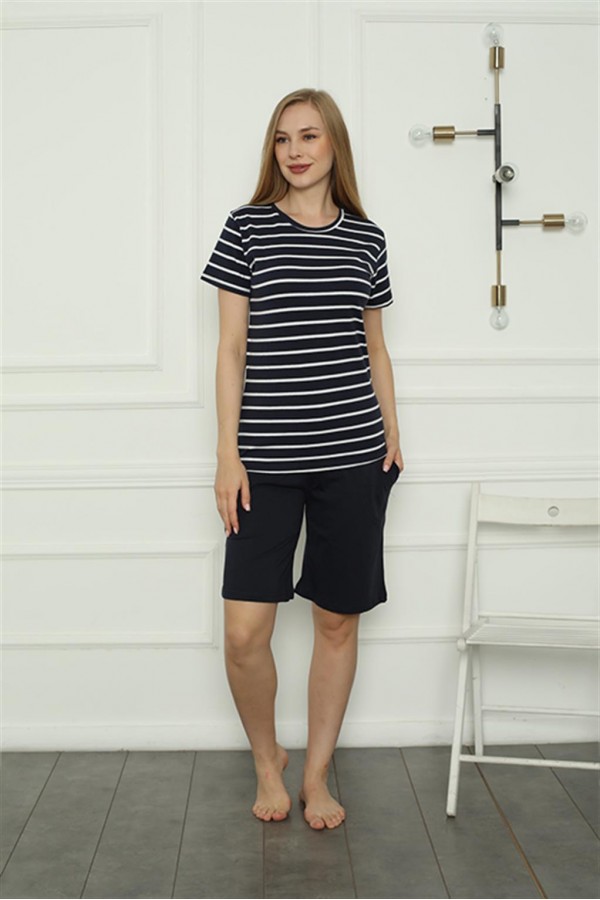 Moda Çizgi Kadın Penye Şortlu Pijama Takım 4164