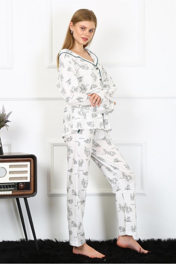 Moda Çizgi Kadın Penye Uzun Kol Önden Düğmeli Pijama Takım 2777