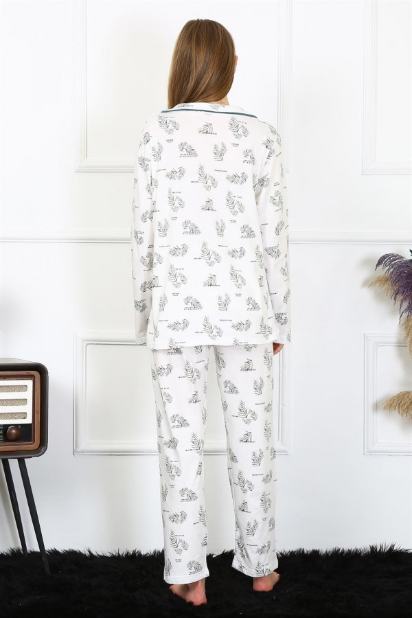 Moda Çizgi Kadın Penye Uzun Kol Önden Düğmeli Pijama Takım 2777