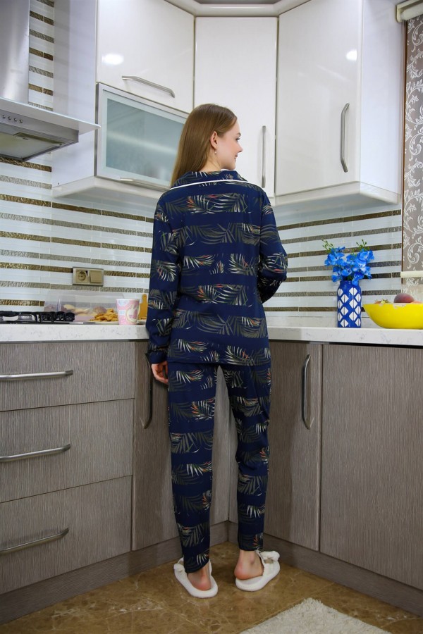 Moda Çizgi Kadın Penye Uzun Kol Pijama Takım 2772