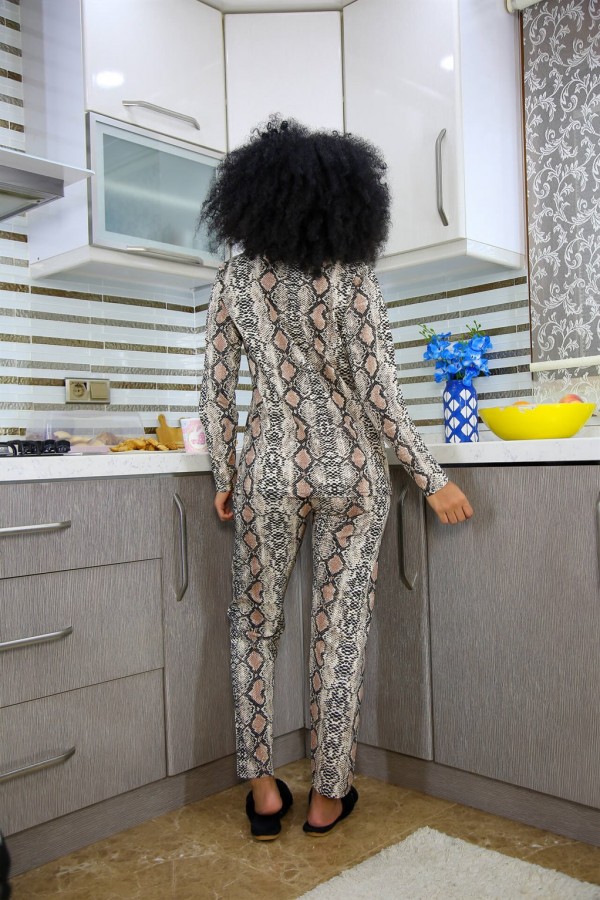 Moda Çizgi Kadın Penye Uzun Kol Pijama Takım 2774