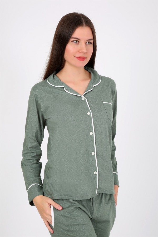 Moda Çizgi Kadın Penye Uzun Kol Pijama Takım 2775