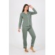 Moda Çizgi Kadın Penye Uzun Kol Pijama Takım 2775