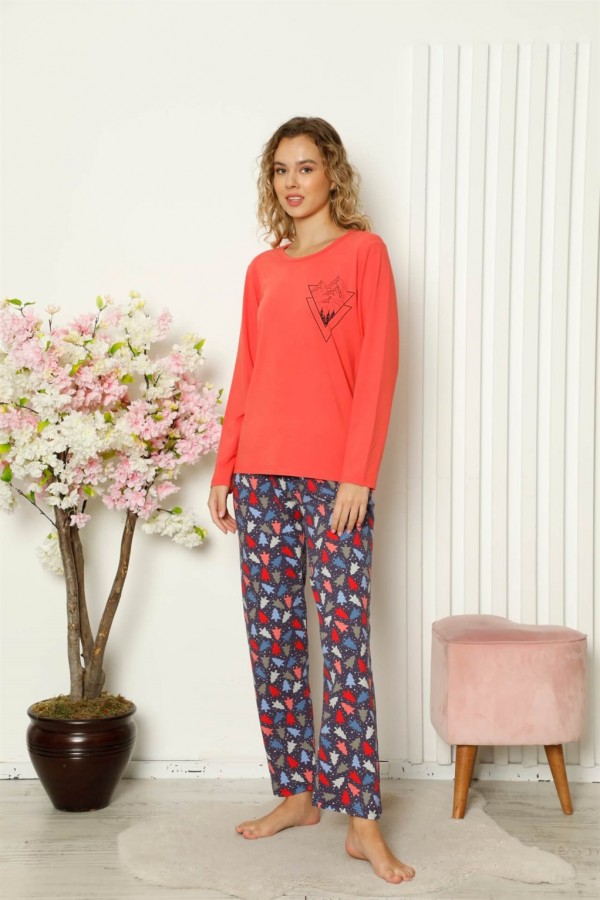 Moda Çizgi Kadın Penye Uzun Kol Pijama Takım 4100