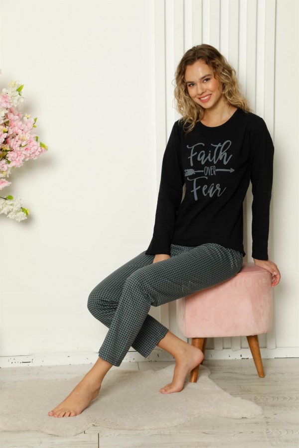 Moda Çizgi Kadın Penye Uzun Kol Pijama Takım 4103
