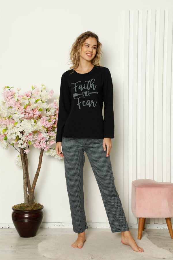 Moda Çizgi Kadın Penye Uzun Kol Pijama Takım 4103