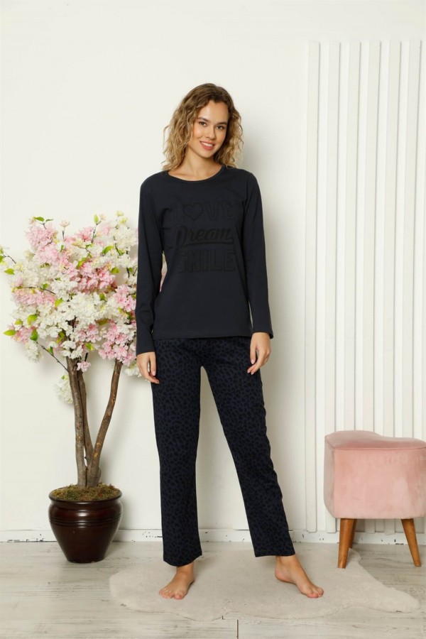 Moda Çizgi Kadın Penye Uzun Kol Pijama Takım 4104