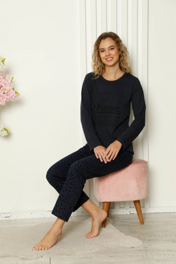 Moda Çizgi Kadın Penye Uzun Kol Pijama Takım 4104