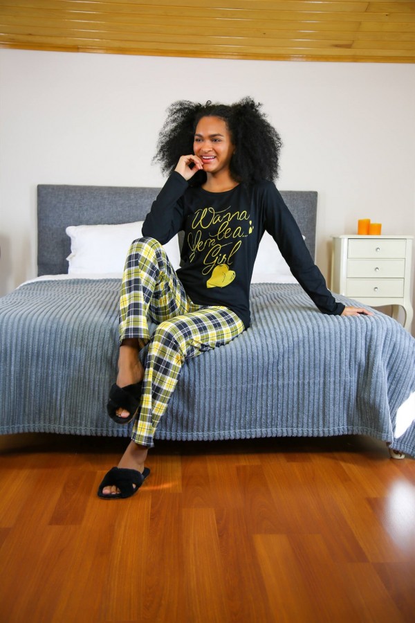 Moda Çizgi Kadın Penye Uzun Kol Pijama Takım 4105