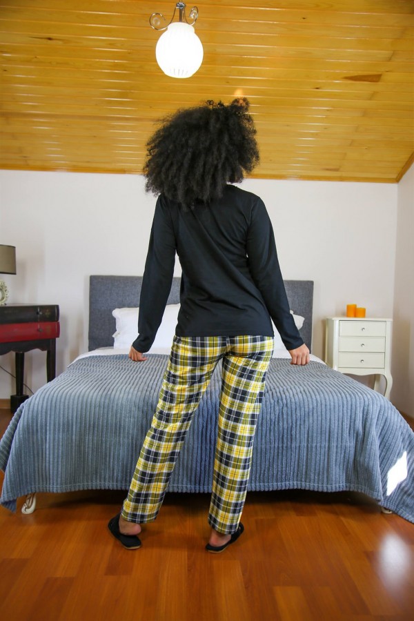 Moda Çizgi Kadın Penye Uzun Kol Pijama Takım 4105