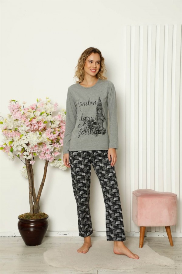 Moda Çizgi Kadın Penye Uzun Kol Pijama Takım 4107