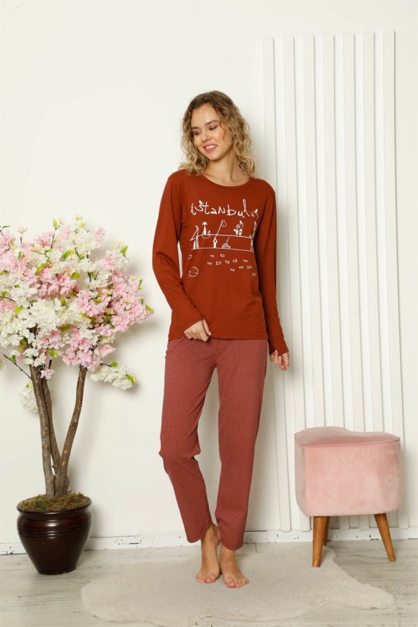 Moda Çizgi Kadın Penye Uzun Kol Pijama Takım 4108