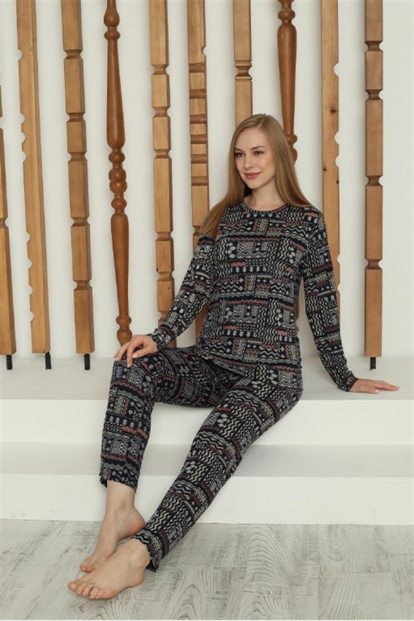 Moda Çizgi Kadın Penye Uzun Kol Pijama Takım 4144