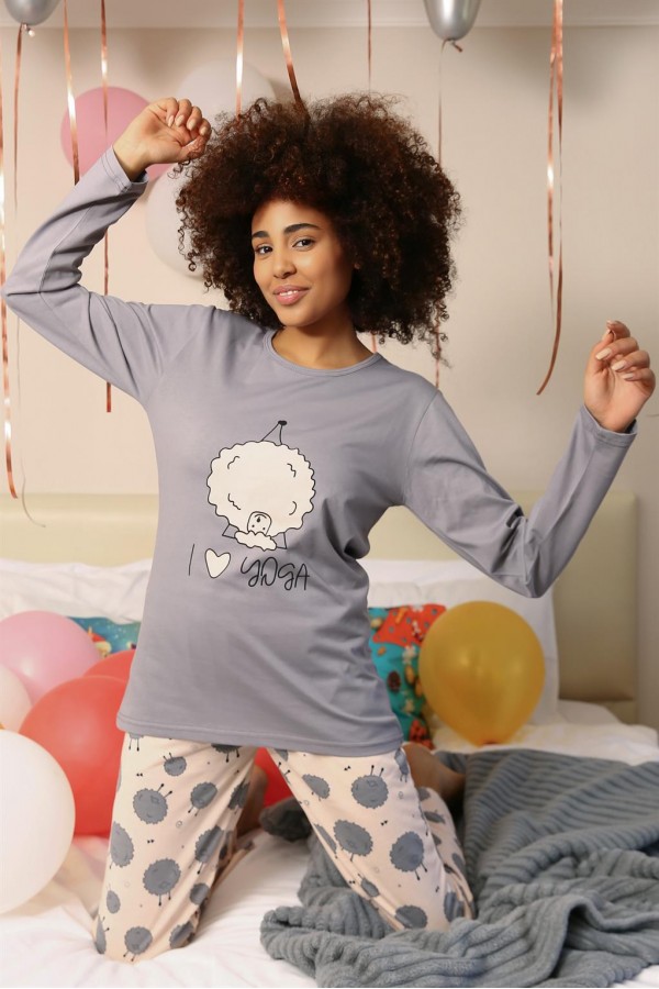 Moda Çizgi Kadın Penye Uzun Kol Pijama Takım 4186