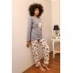 Moda Çizgi Kadın Penye Uzun Kol Pijama Takım 4186