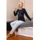 Moda Çizgi Kadın Penye Uzun Kol Pijama Takım 4189